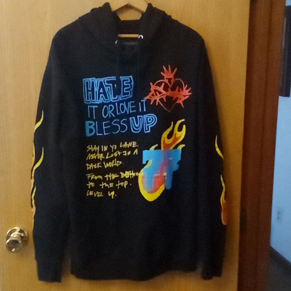 NWOT Rod Wave Hate it or Love it Bless Up Black Sweatshirt Hoodie size L